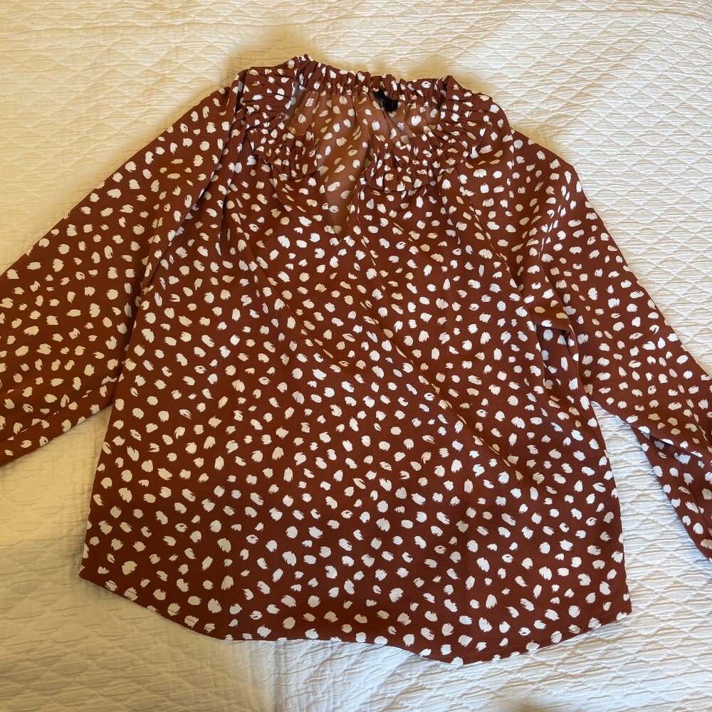 J. Crew Women's Brown Polka Dot Blouse